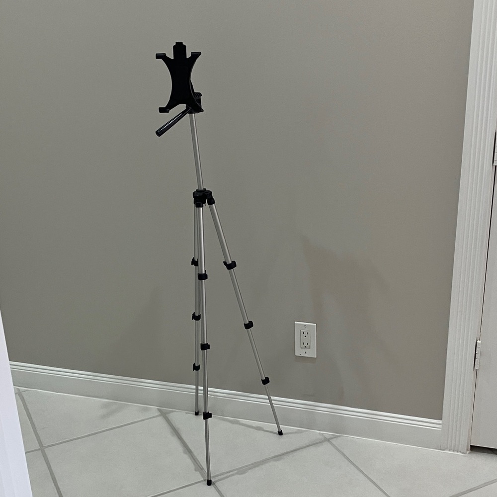Tripod Stand, Adjustable Black and Silver with iPad Mount included